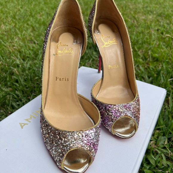 Christian Louboutin Demi You Glitter Peep Toe Pumps - Picture 11 of 16